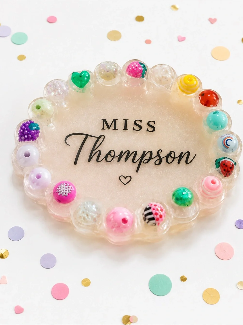 Personalized Glitter Pink Kids Name Bracelet - Pink Bead Accent